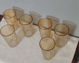 Set of 6 1960 Jeanette Peach Lusterware Gold Color Glasses Carnival Glass