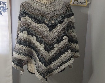 Handmade Crocheted Phoenix Pattern Super Soft Poncho black/brown/grey/white