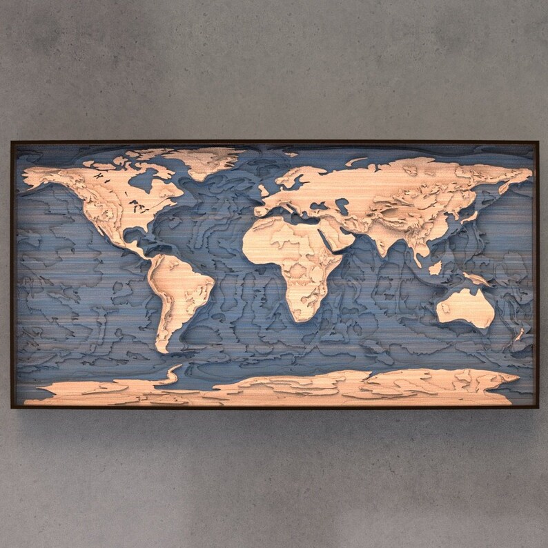 3D Laser-Cut topographische Karte der Welt | Etsy