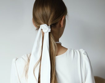 Ivory Satin Hair Ribbon, Minimalist Bridal Hair Accessory