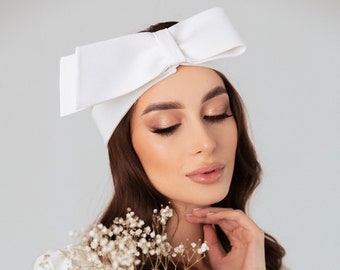 Wedding headband with bow for bride Bridal hair accessories boho Crepe minimalist head band white