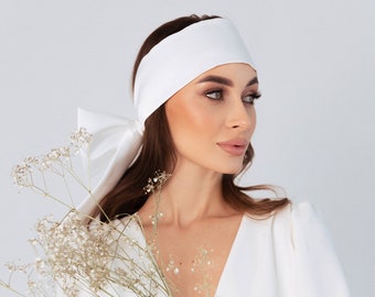 Unique bridal hair bow Ivory bridal hair band with a bow Wedding silk hair bow Hair bow accessories Boho hair accessories