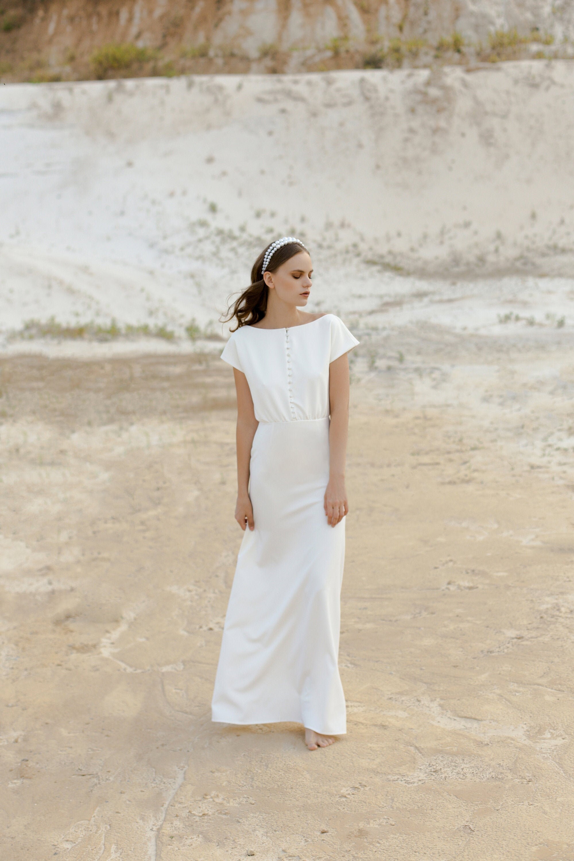 Simple Wedding Dress Short Sleeve Vintage Style Bridal Gown Etsy