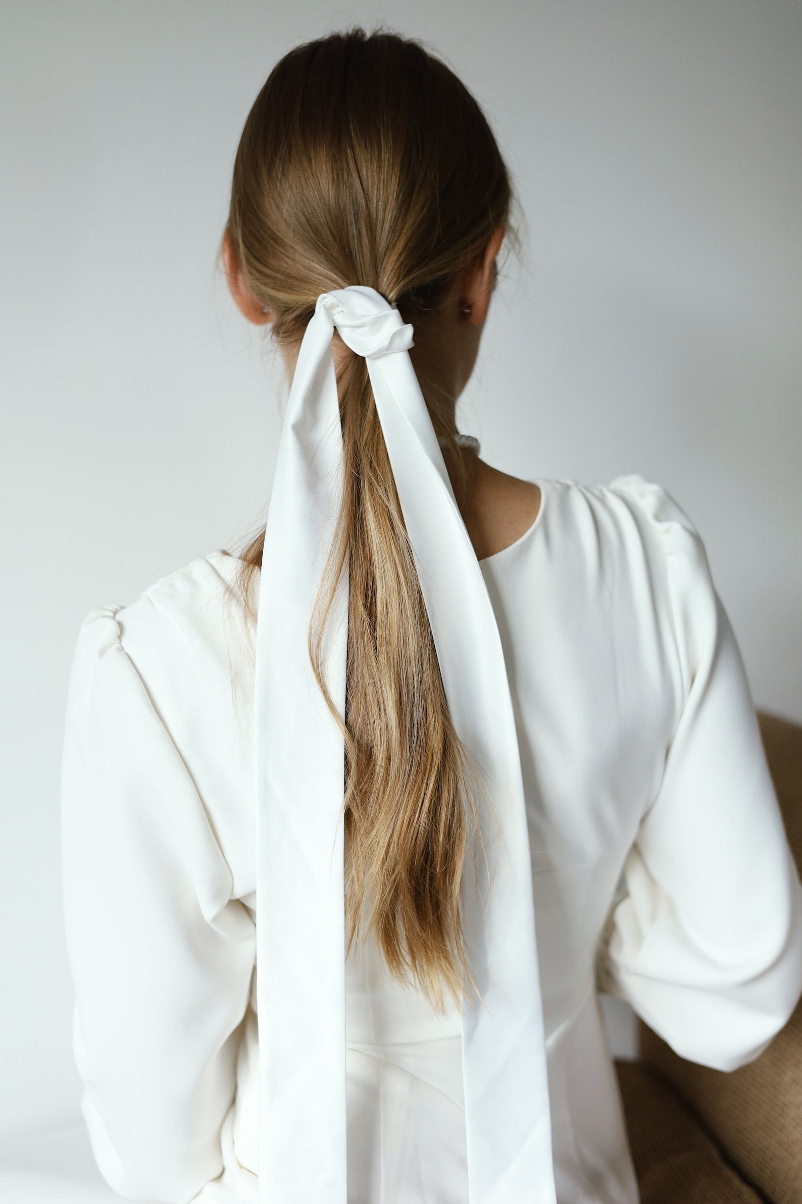 Satin Hair Ribbon for Bride Minimalist Silk Ribbon for Hair White Long