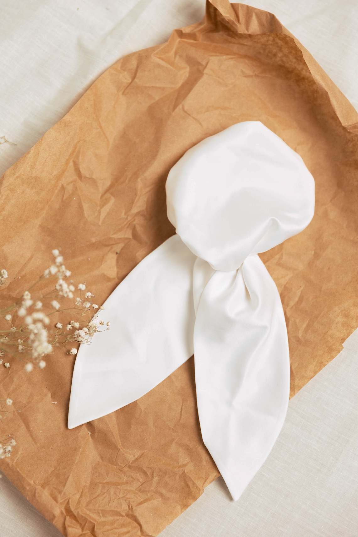 White Hair Bun Accessory for Bride Satin Hair Bun Holder Simple Hair