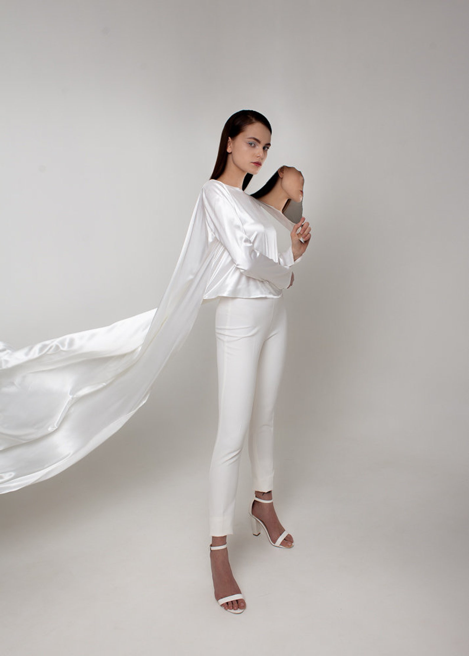 White Wedding Blouse Satin Bridal Blouse With Train Bridal | Etsy