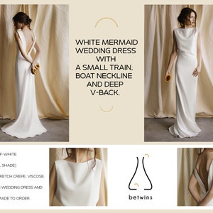 Mermaid Wedding Dress Simple Wedding Dress Minimalist Wedding Dress With Long Train Modern Wedding Dress Open Back Summer Wedding Dress image 4