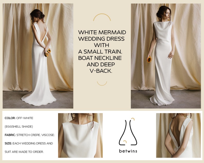 Mermaid Wedding Dress Simple Wedding Dress Minimalist Wedding Dress With Long Train Modern Wedding Dress Open Back Summer Wedding Dress image 4