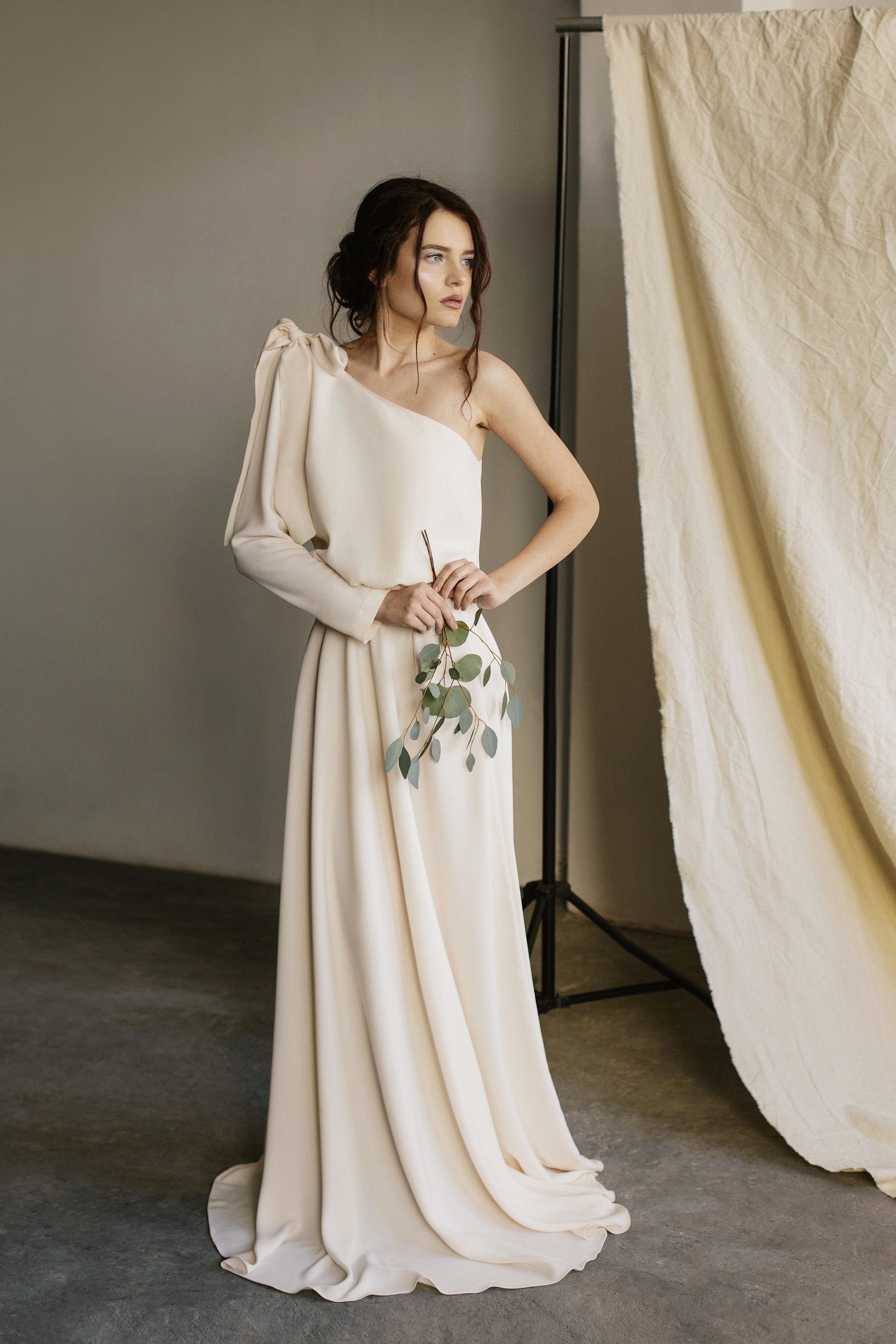 Beige One Shoulder Wedding Dress Beige One Shoulder Wedding Dress