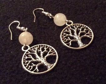 Earrings Tree of Life Rose Quartz