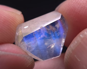 Rare Madagascan Rainbow moonstone Freeform Facet 14 x 12mm A4851