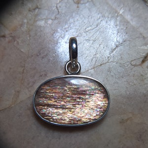 Rainbow Meteor Shower Sunstone Silver Pendant 22 x 19mm  A4033