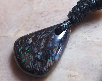 Boulder Opal Necklace with Adjustable Cord 28x20mm Y7
