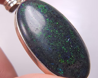 Australian Andamooka Rainbow Matrix Opal in Silver Pendant 46x25 mm A5095