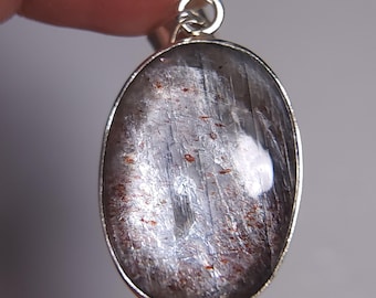 Black Sunstone Moonstone Silver Pendant 38x22 mm A5049