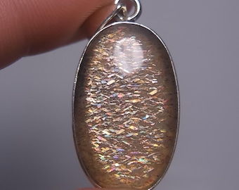 Rainbow Lattice Sunstone Silver Pendant 34x28 mm A5044