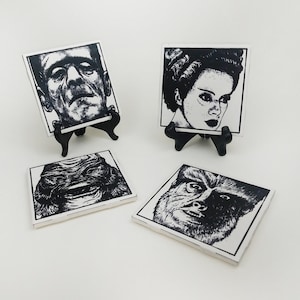 Classic Horror Movie Icons Coasters Frankenstein Bride Creature From the Black Lagoon Wolfman Gothic Halloween