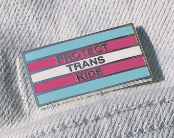Drumpf.WTF "Protect Trans Kids" Anti-Trump, Pro-Equality Blue, Pink and White Transgender Pride Flag Enamel Lapel Pin