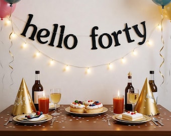 Hello Forty Banner, 40th Birthday Party Decor