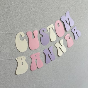 Custom Banner, Custom Retro Banner, Custom Groovy Banner, 70s, Retro Theme, Retro Decorations, Beige Banner, Pink Banner, Beige and Pink