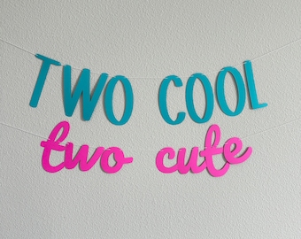 Two Cool Two Cute, Twins 2nd Birthday Banner, Two Cool & Two Cute, Second Birthday Party Decorations