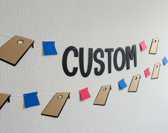Estandarte de Cornhole personalizado, guirnalda de Cornhole, cumpleaños de Cornhole, decoración de Cornhole, estandarte de verano, competencia de Cornhole