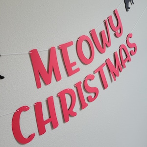 Cat Christmas Garland, Cat Christmas, Meowy Christmas Banner, Christmas Cat Banner, Cat Christmas Banner, Cat with Santa Hat image 8