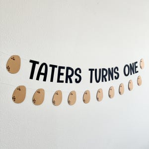 Taters Is One, Potato 1st Birthday Banner, First Birthday Theme Ideas, Potato Birthday Banner, Potato birthday Party Decorations