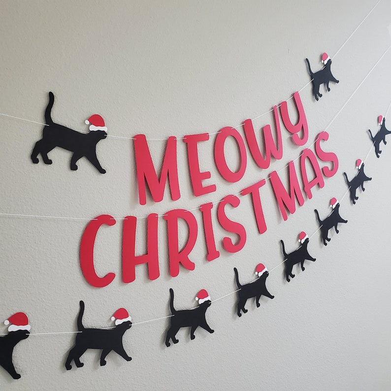 Cat Christmas Garland, Cat Christmas, Meowy Christmas Banner, Christmas Cat Banner, Cat Christmas Banner, Cat with Santa Hat image 4