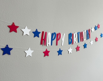 Red White Blue Birthday Banner, Patriotic 4th July Decor