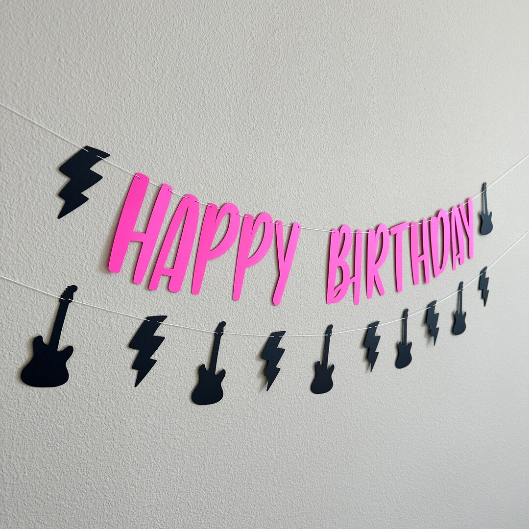 Rock Birthday Banner, Pink Rock and Roll Birthday, Rock Decorations ...