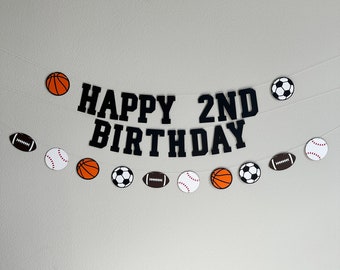 Sports Themed 2nd Birthday Banner, Happy 2nd Birthday, Sports 2nd Birthday, Sports Decorations, Second Birthday Theme Ideas