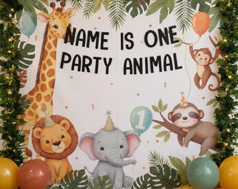 Name Is One Party Animal Banner | First Birthday Banner | Wild One Birthday Decor | Party Animal Birthday Backdrop