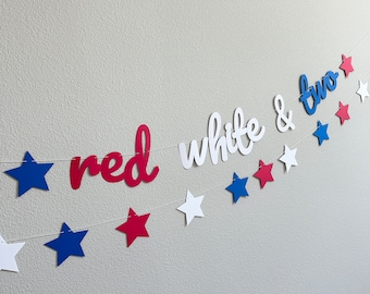 Bandera roja, blanca y dos, roja, blanca y azul, pancarta personalizada del 4 de julio, idea temática para fiesta de segundo cumpleaños
