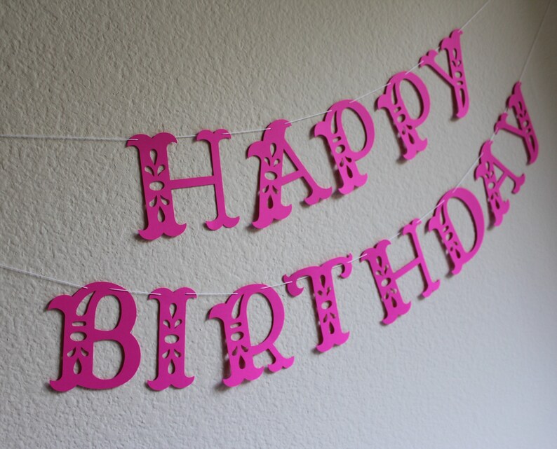 Hot Pink Happy Birthday Banner Bright Pink Birthday Etsy