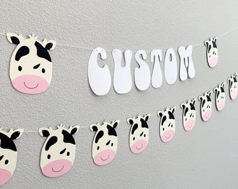 Pancarta personalizada de vaca, Decoraciones de vaca, Decoraciones para fiesta de cumpleaños de vaca, Pancarta para fiesta temática de vaca, Fiesta de vaca