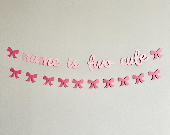 Name Is Two Cute, Two Cute Decorations, 2nd Birthday Party Banner, Coquette Themed 2nd Birthday Decorations, Two Cute