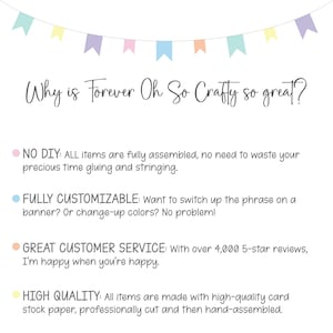 May include: A white background with text that reads "Why is Forever Oh So Crafty so great?" and bullet points describing the product. A banner of pastel colored flags is at the top.