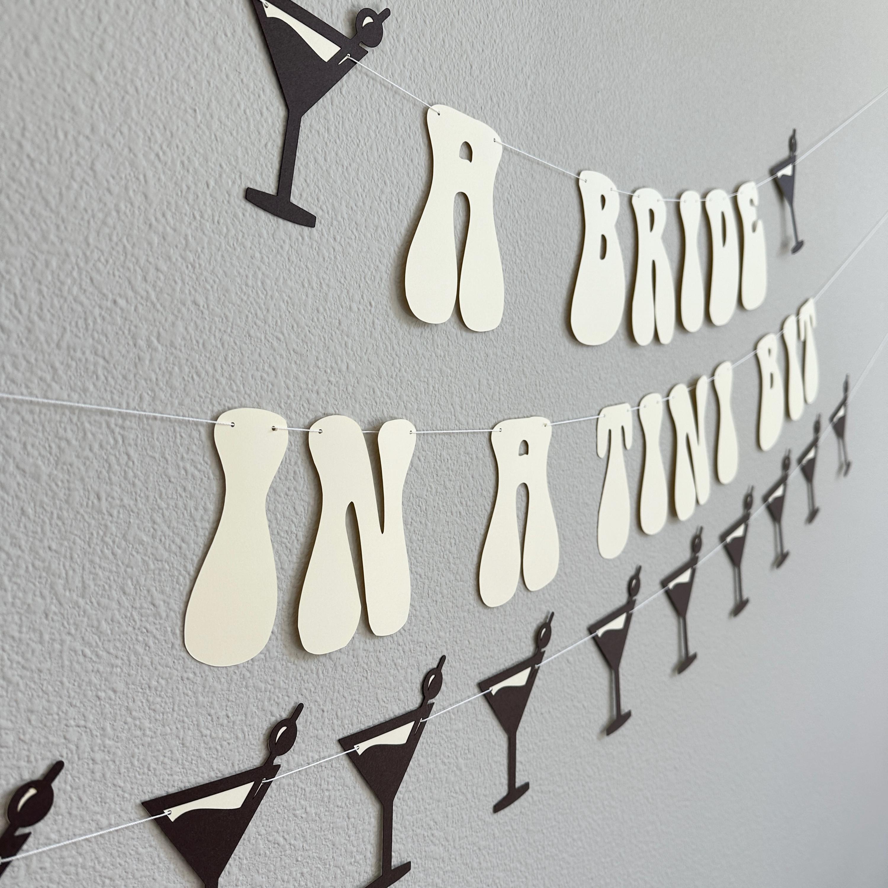 Espresso Martini Bachelorette Party Banner - 'A Bride In A Tini Bit' Black Glitter Garland - View #5