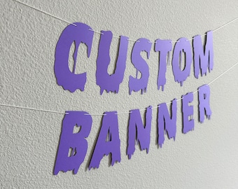 Estandarte púrpura personalizado, estandarte personalizado de Halloween, estandarte personalizable, estandarte de fuente de Halloween personalizado, fuente de letras de fusión, Halloween