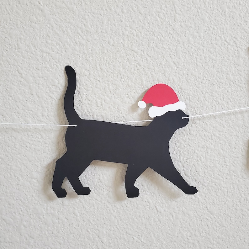 Cat Christmas Garland, Cat Christmas, Meowy Christmas Banner, Christmas Cat Banner, Cat Christmas Banner, Cat with Santa Hat image 6