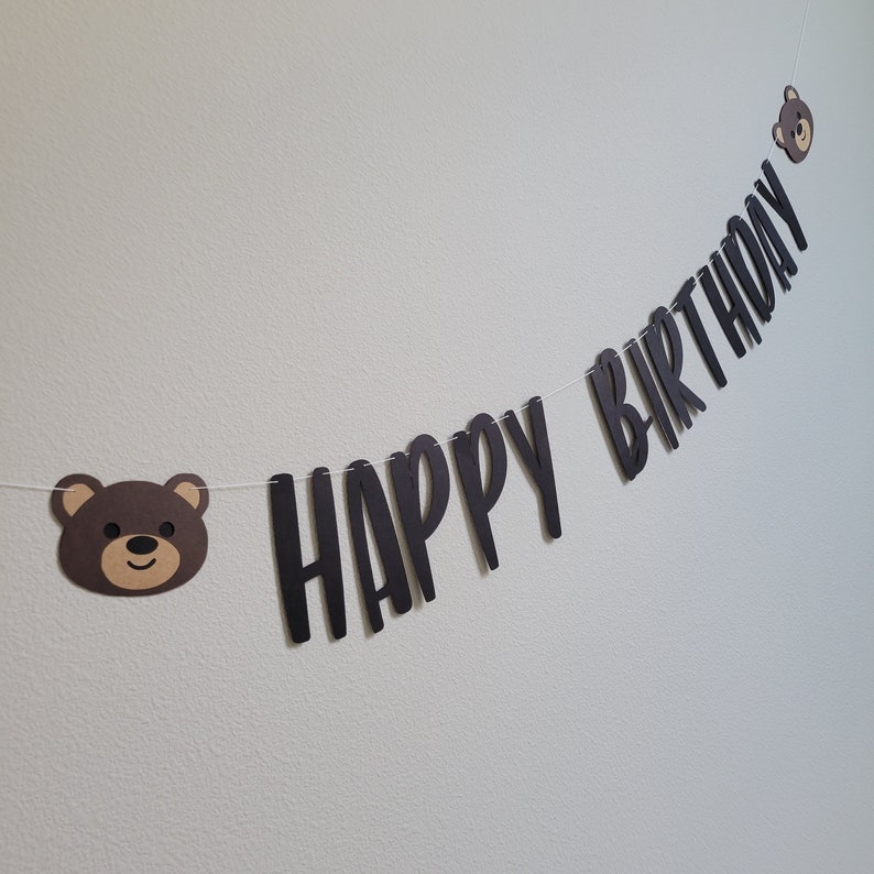 Bear Happy Birthday Banner Bear Birthday Decorations Bear | Etsy