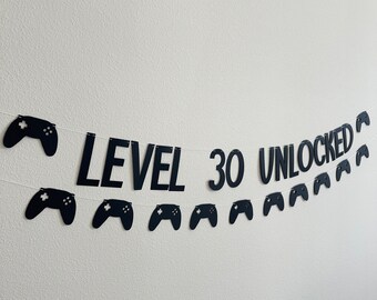 Level 30 Unlocked, Gamer Birthday, Gaming Birthday Banner, 30th Birthday, Video Game Party, Custom Gamer Banner, Controller Banner