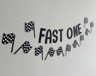 Fast One Racing Birthday Banner, Checkered Flag Decor