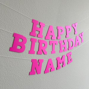 Fuchsia Happy Birthday Banner, Bold Serif Font, Hot Pink Banner, Hot Pink Party Decor, Custom Pink Banner