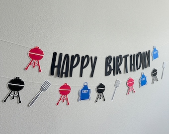 BBQ Birthday Banner, BBQ Happy Birthday Decorations, Summer Birthday Ideas, Cookout Birthday Decorations