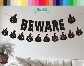 Beware Banner, Beware Halloween, Custom Halloween Banner, Halloween Cat Banner, Meoween, Cat Halloween Banner, Cat Halloween Decorations