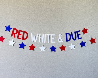 Banner rojo, blanco y con fecha de vencimiento, anuncio de embarazo, baby shower del 4 de julio, baby shower rojo, blanco y azul, bebé de verano