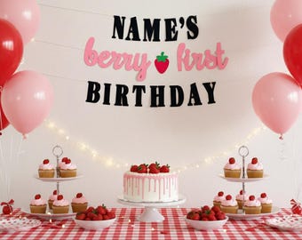 Name’s Berry First Birthday Banner | Strawberry First Birthday Decor | Strawberry Theme Party | 1st Birthday Banner