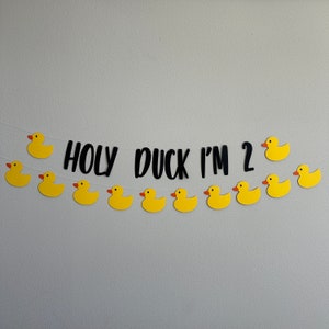 ¡Pato Santo, tengo 2 años! Guirnalda de patos, Decoraciones de patos, Cumpleaños de patos, Fiesta de patos, Pancarta de patos, Pancarta de patos personalizada, Tema de patitos de goma, Patos amarillos
